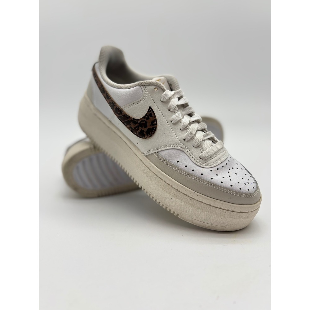 Nike Court Vision Alta White Leopard Print Platform Sneakers Womens 8.5